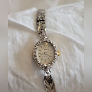 Vtg La Marque Diamond Watch 16mm Women Silver Tone -New Battery